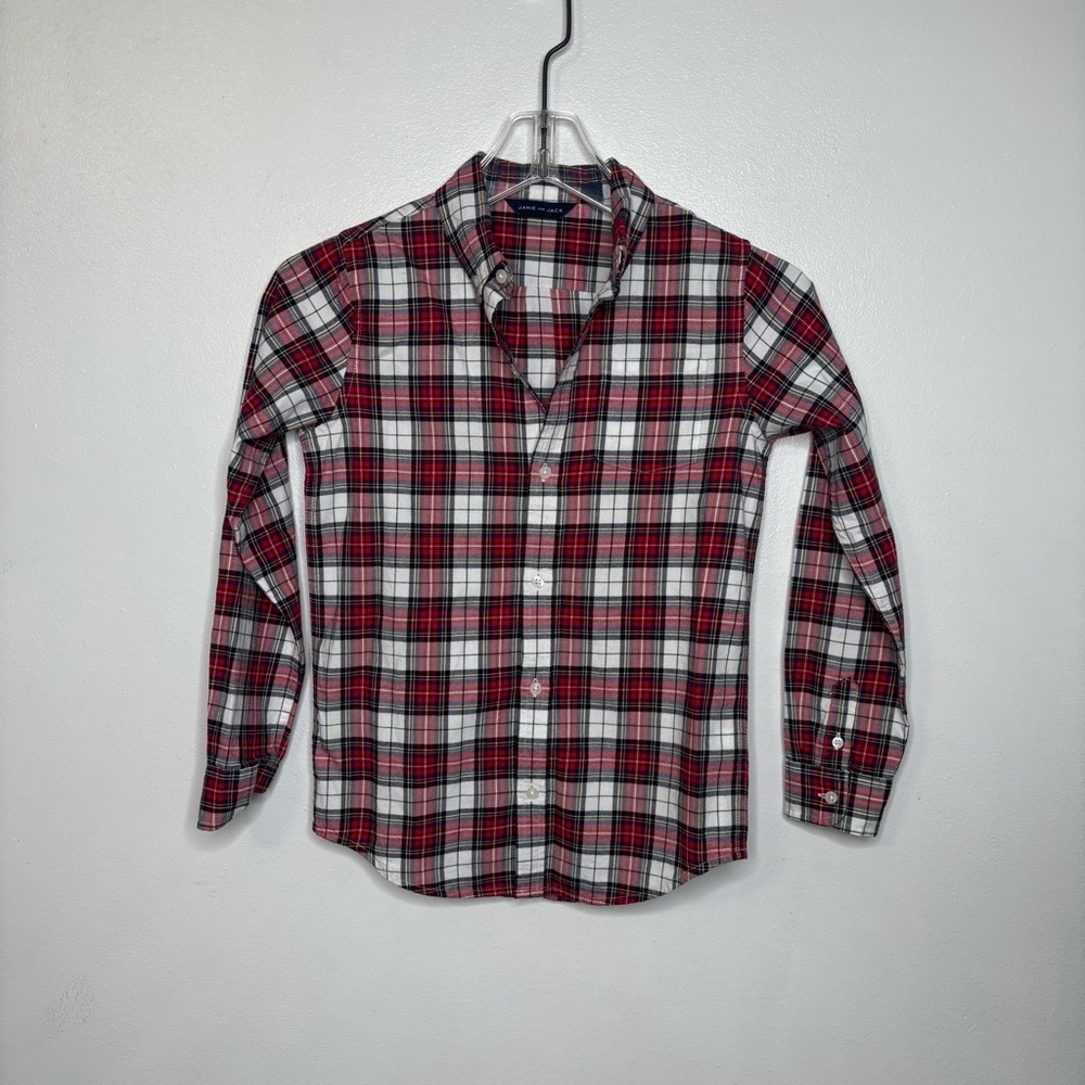 Janie and Jack Plaid Button Front Shirt Boys 8 Red White Cotton